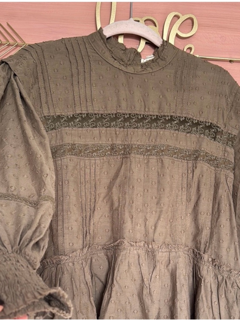 Pilcro Olive Textured Swiss Dot Swing Dress - Picture 4 of 8
